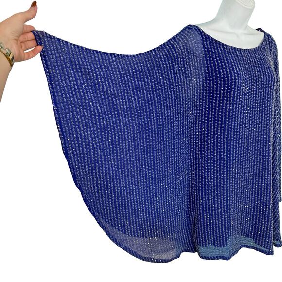 Free People Deep Sea Blue Purple Chrysallis Beaded Sequin Kaftan Mini Dress XS - Picture 5 of 16